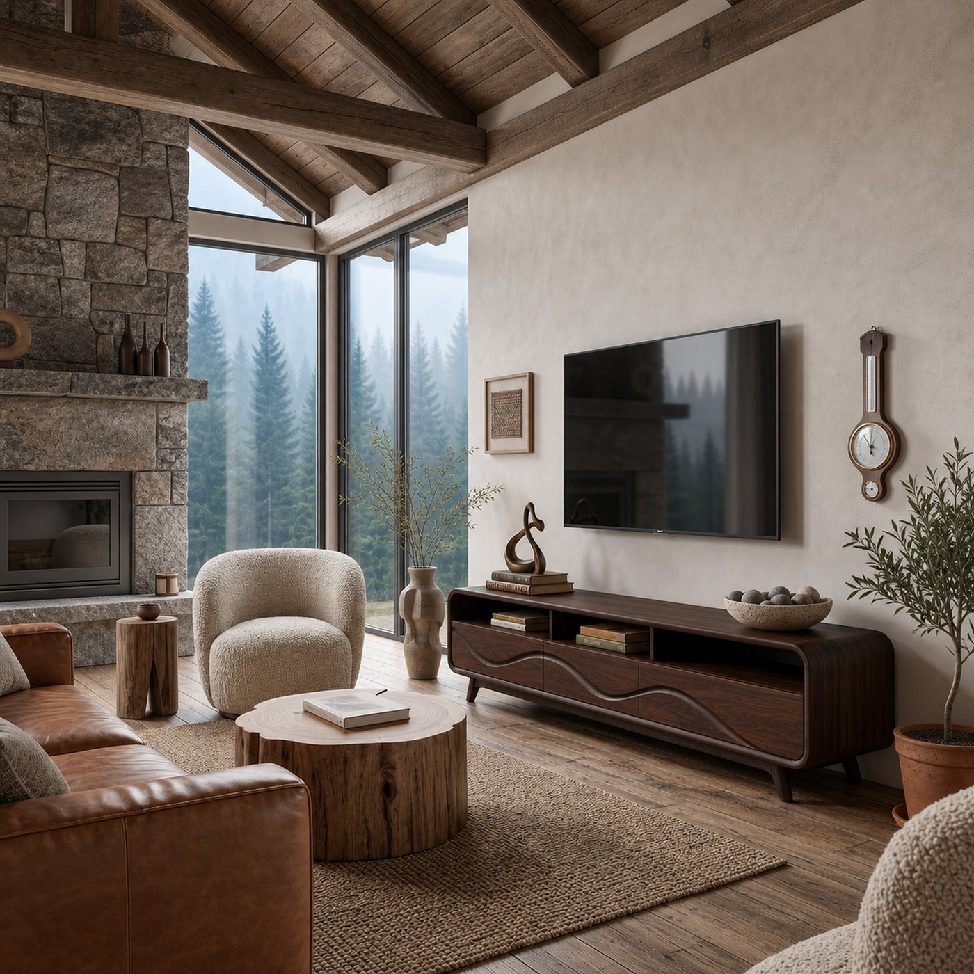 Contemporary TV Stand Low With Open Shelf For Home Interior - product view 7