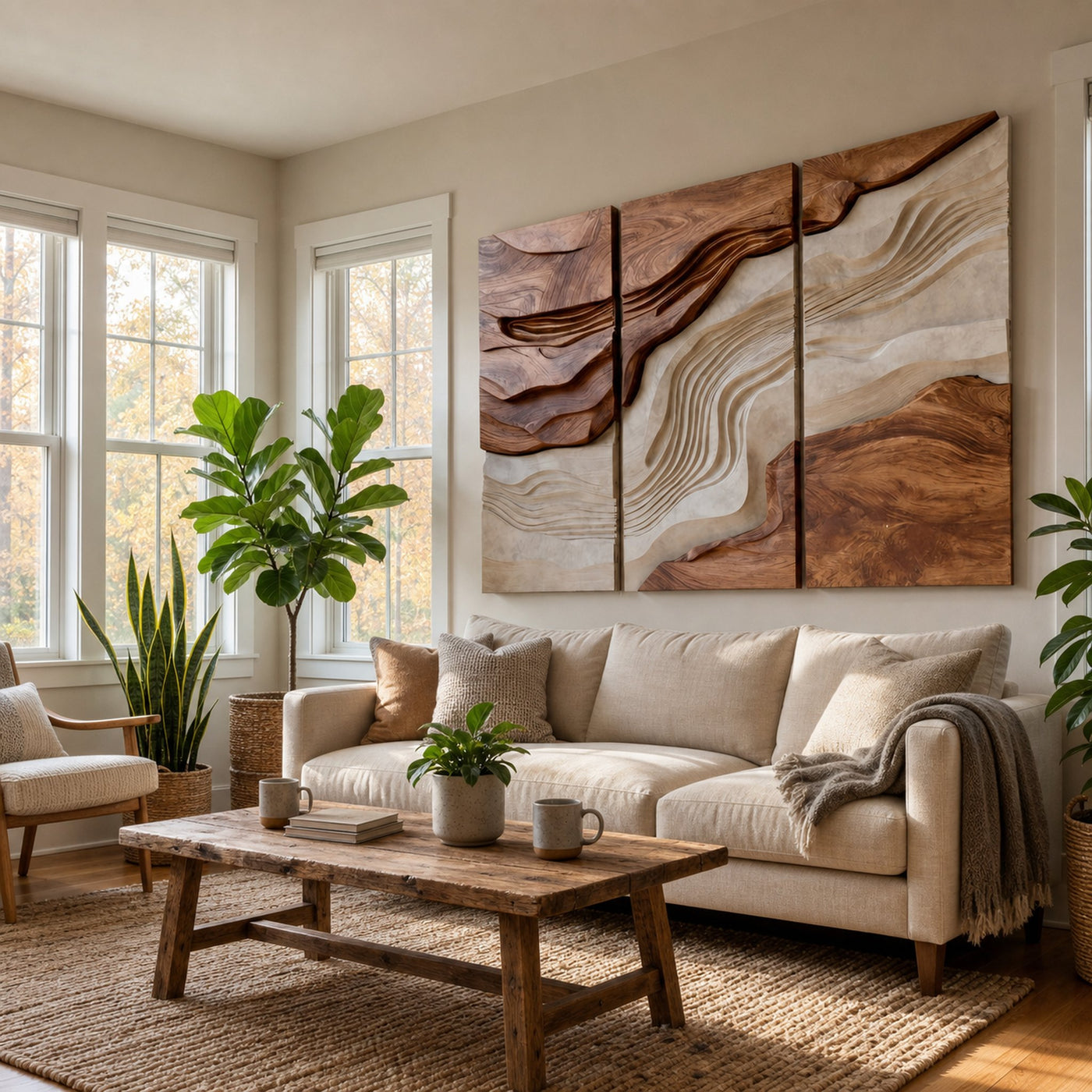 Large Triptych Wooden Wave Wall Art For Living Room - product view 6