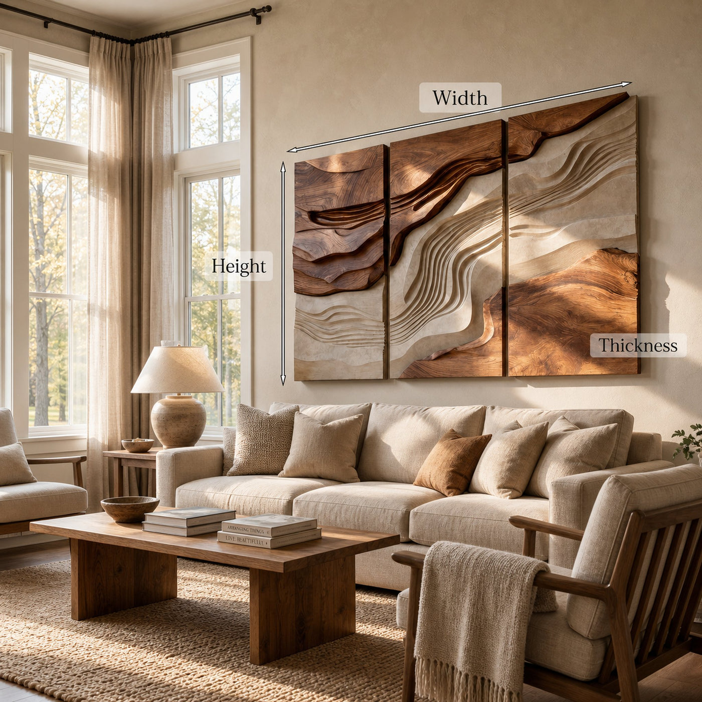 Large Triptych Wooden Wave Wall Art For Living Room - product view 7