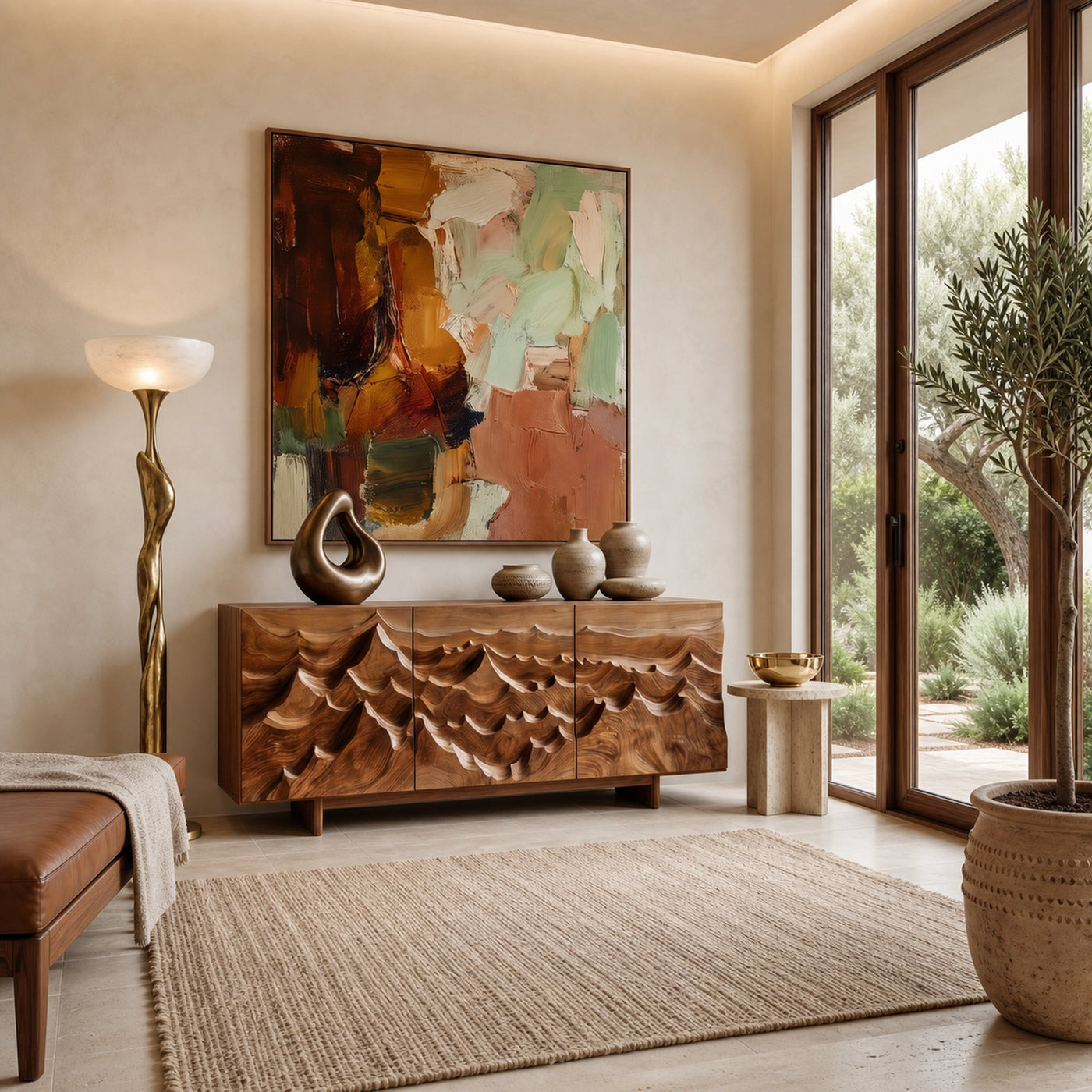 Modern Sideboard With Layered Mountain Carving For Living Room - product view 2