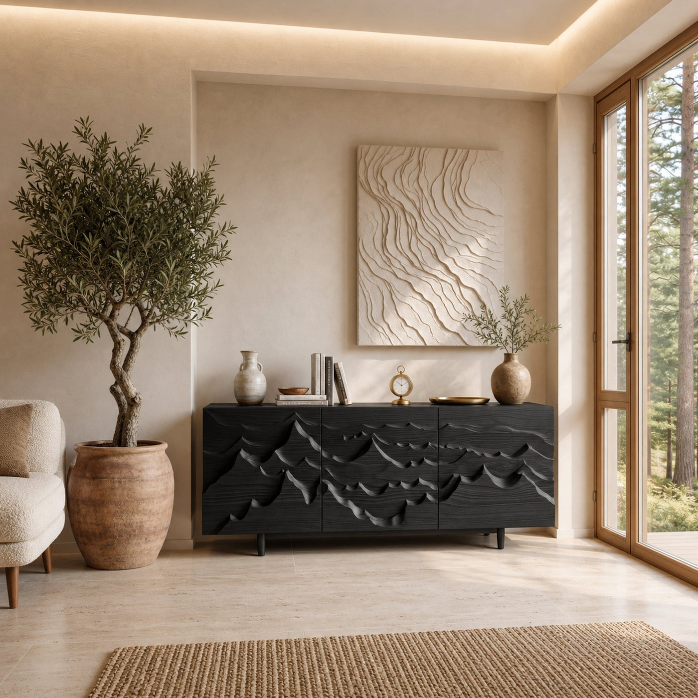 Modern Sideboard With Layered Mountain Carving For Living Room - product view 4