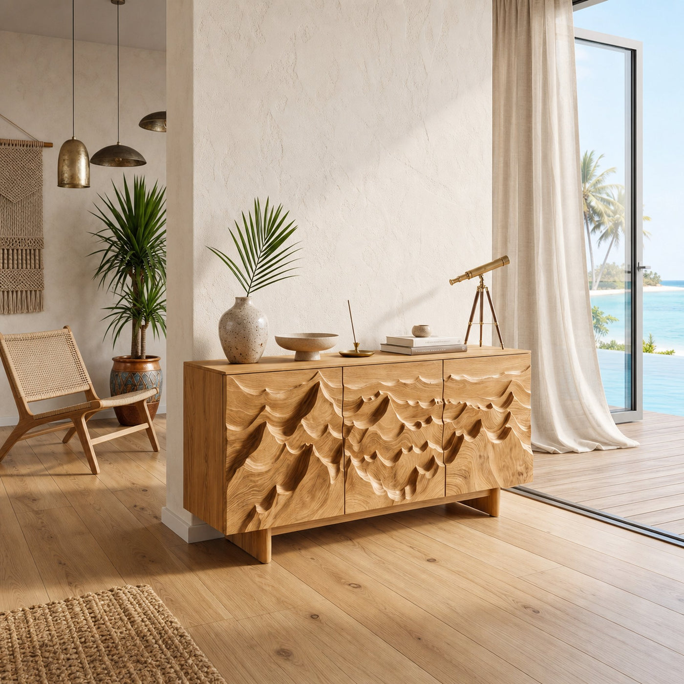 Modern Sideboard With Layered Mountain Carving For Living Room - product view 5