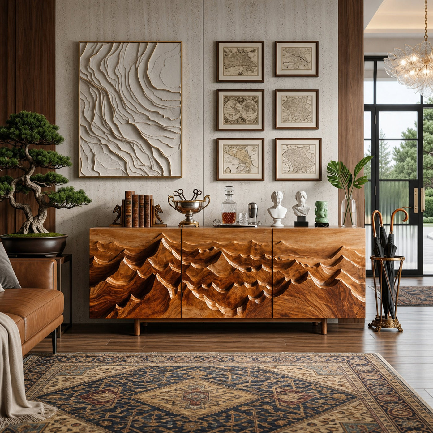 Modern Sideboard With Layered Mountain Carving For Living Room - product view 6