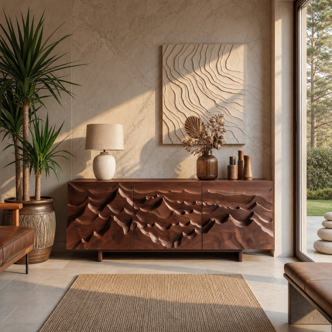 Modern Sideboard With Layered Mountain Carving For Living Room - product view 7