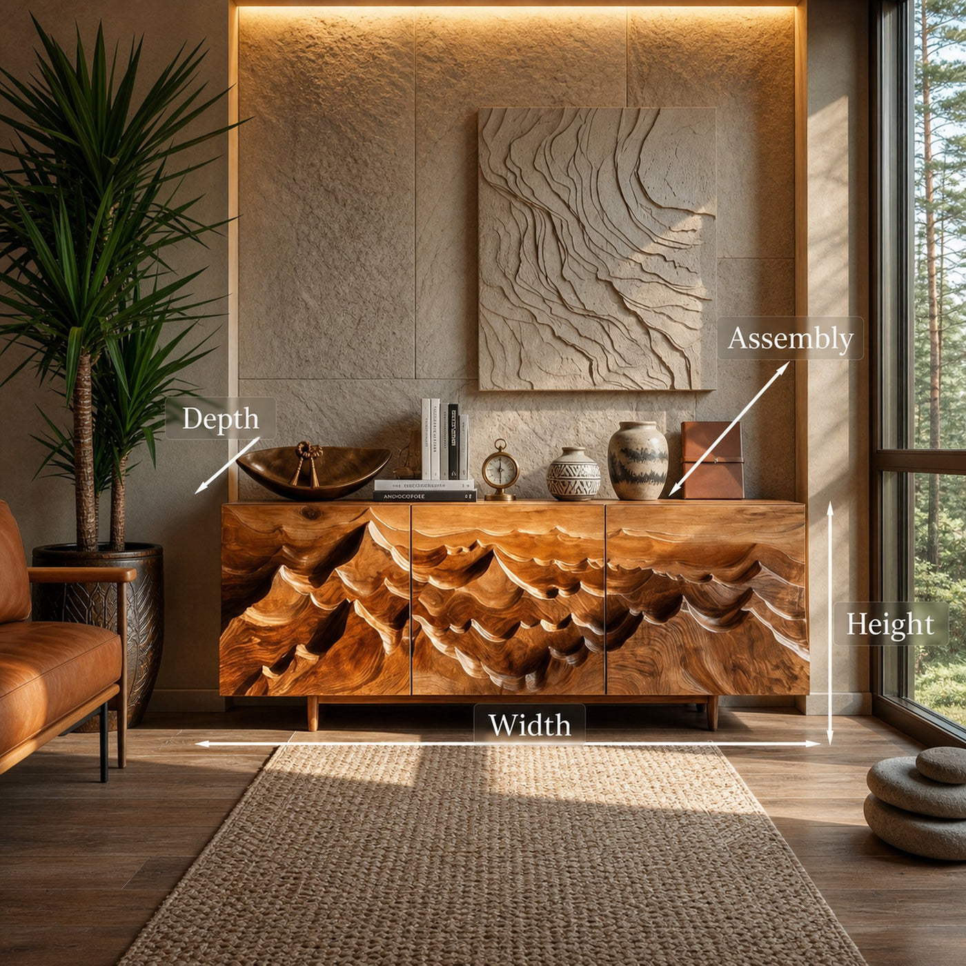 Modern Sideboard With Layered Mountain Carving For Living Room - product view 8