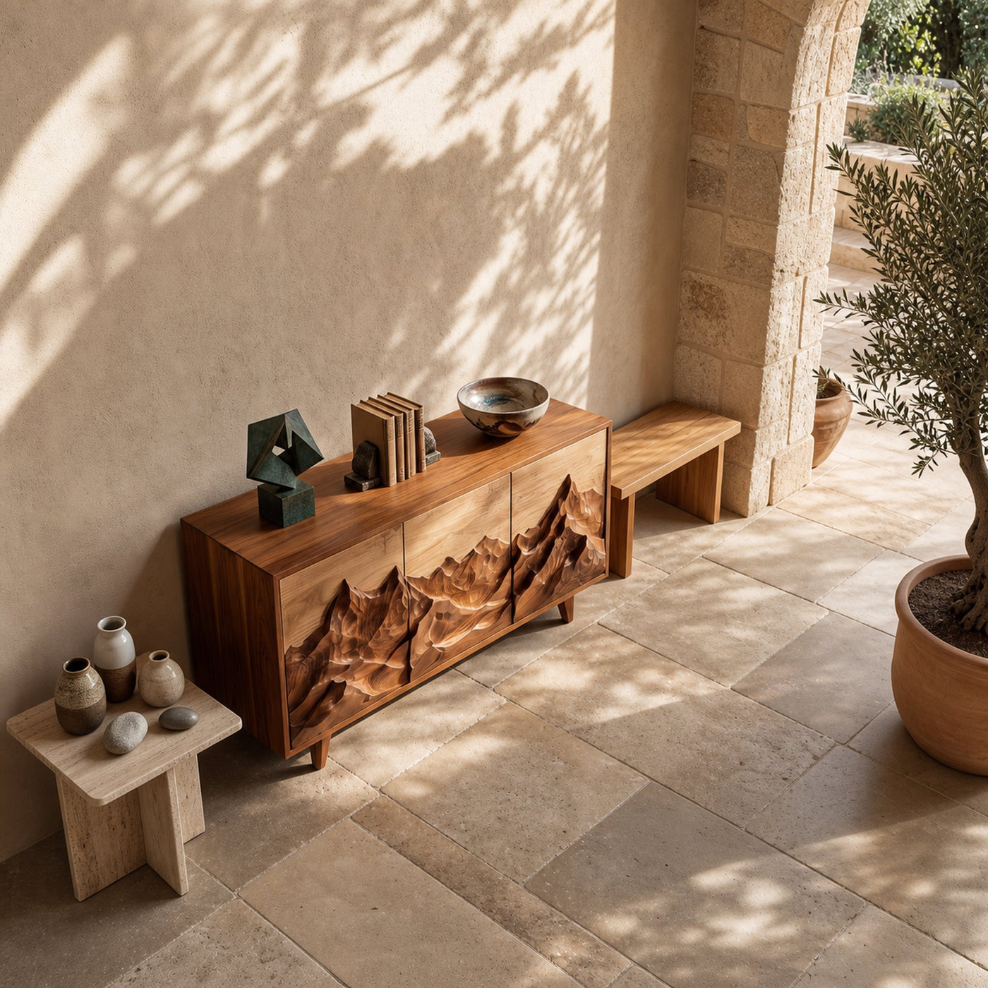 Modern Wood Sideboard With Mountain Relief For Home Interior - product view 3