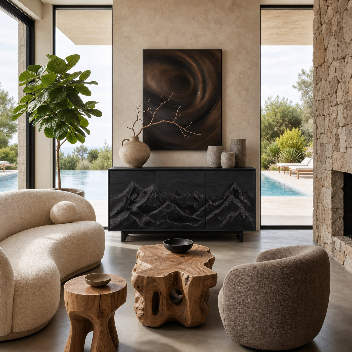 Modern Wood Sideboard With Mountain Relief For Home Interior - product view 4
