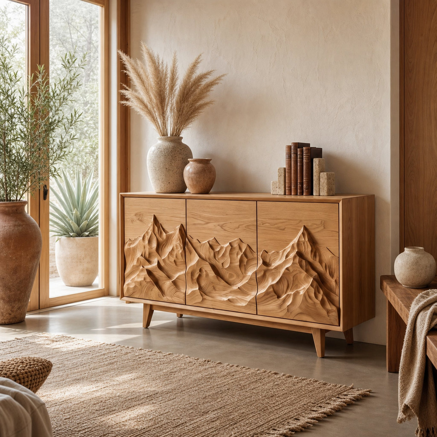 Modern Wood Sideboard With Mountain Relief For Home Interior - product view 5