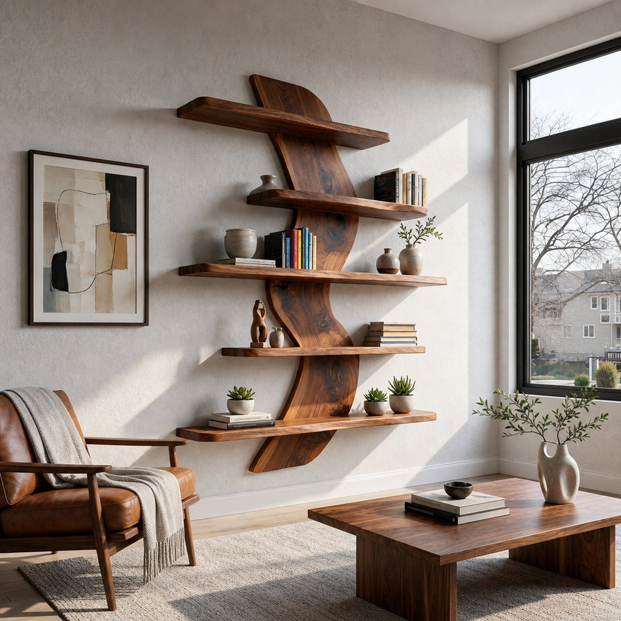 Sculptural Wall Mounted Bookshelf For Modern Living Room