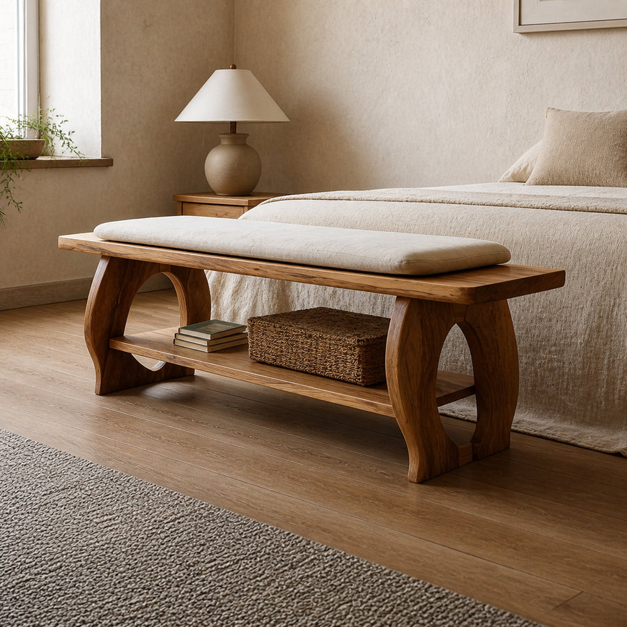 Artisan Curved Wood Bench For Modern Bedroom Design