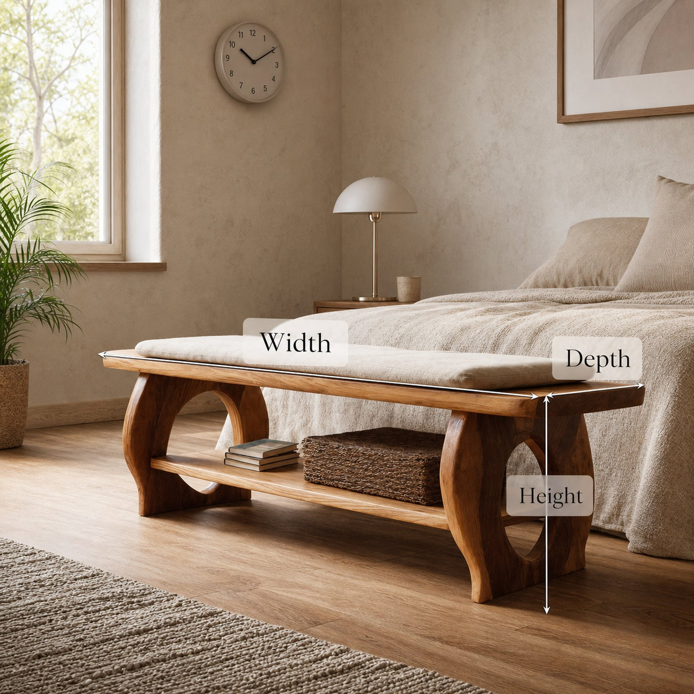Artisan Curved Wood Bench For Modern Bedroom Design - product view 7