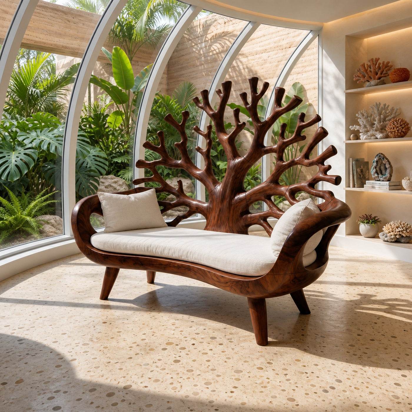 Contemporary Coral Branch Carved Bench For Sunroom Interior Area - product view 7