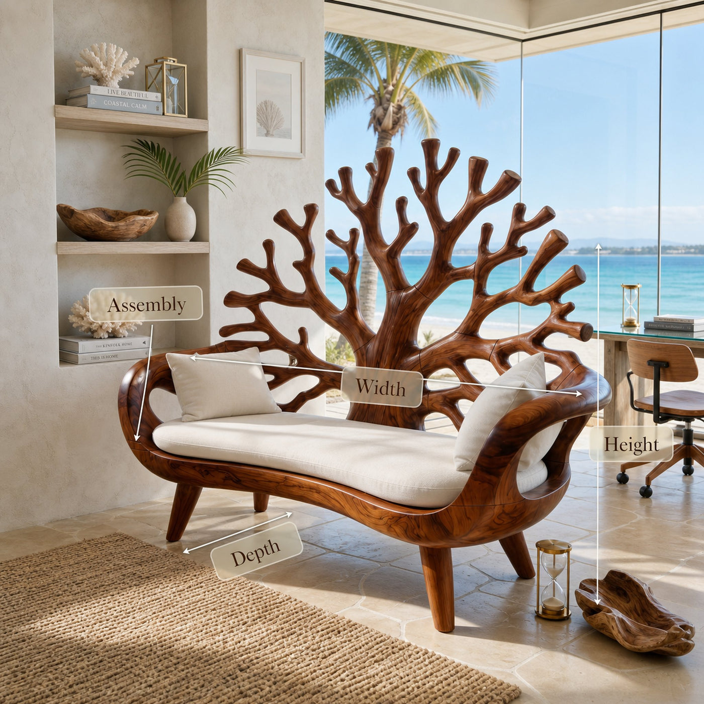 Contemporary Coral Branch Carved Bench For Sunroom Interior Area - product view 8