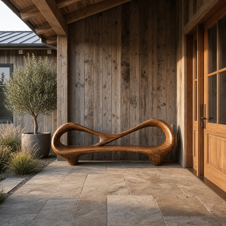 Contemporary Entryway Bench With Sculptural Cutout Frame For Designer Interiors