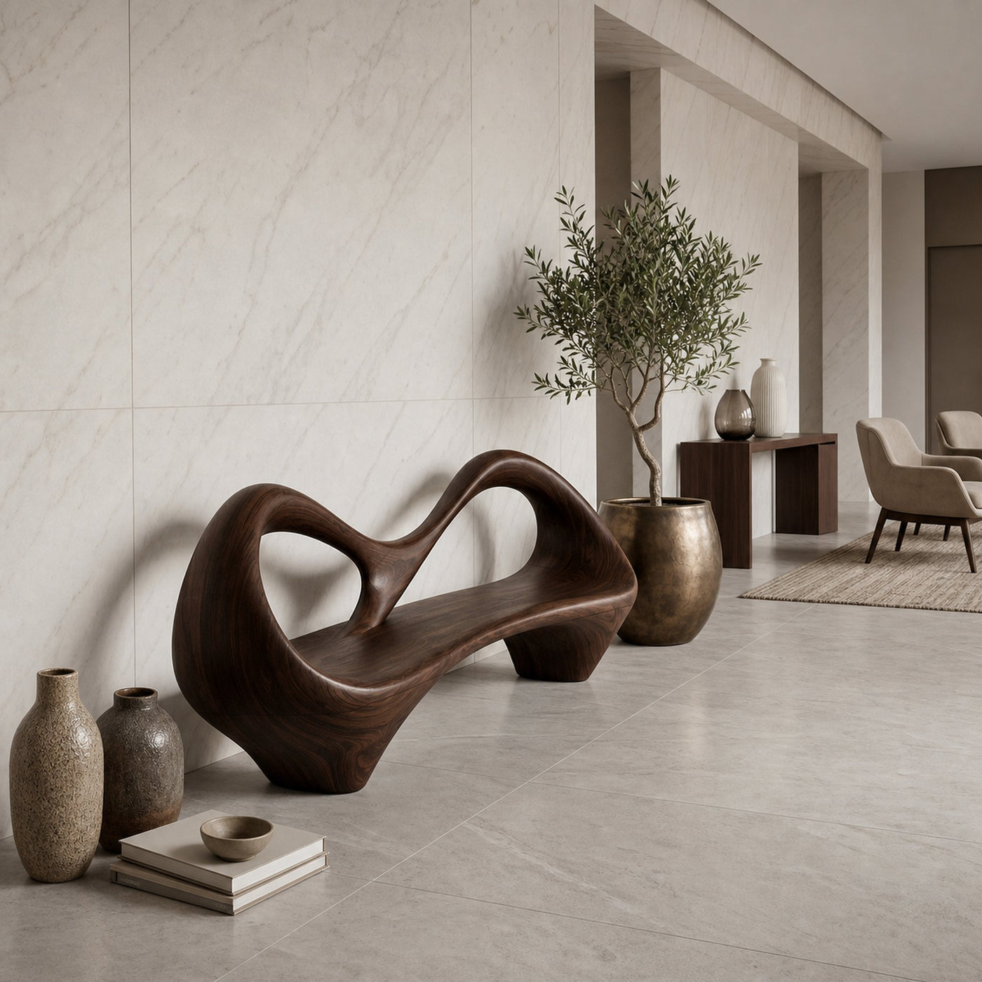 Contemporary Entryway Bench With Sculptural Cutout Frame For Designer Interiors - product view 7