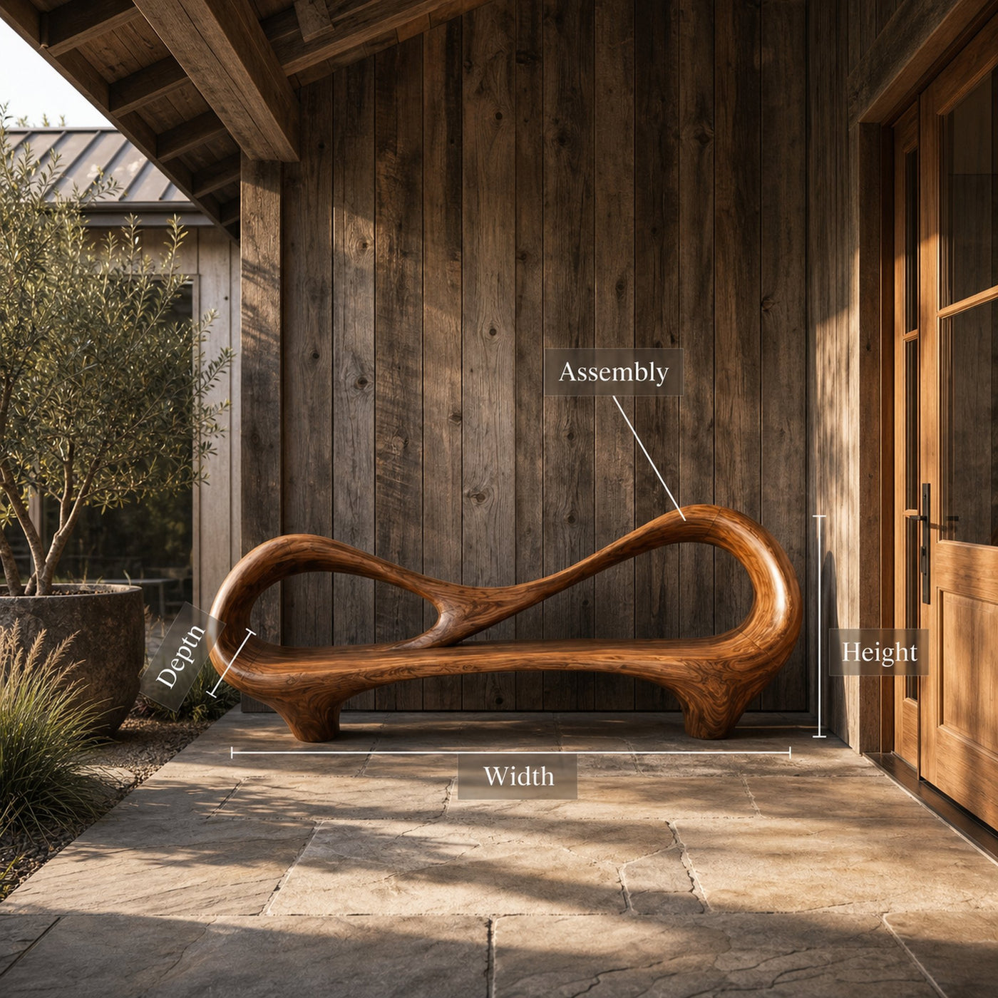Contemporary Entryway Bench With Sculptural Cutout Frame For Designer Interiors - product view 8