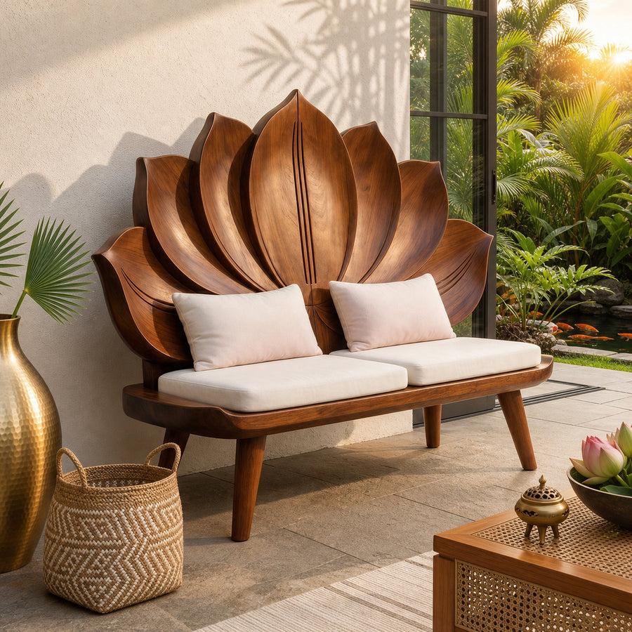 Contemporary Lotus Flower Back Bench For Bedroom Interior Space