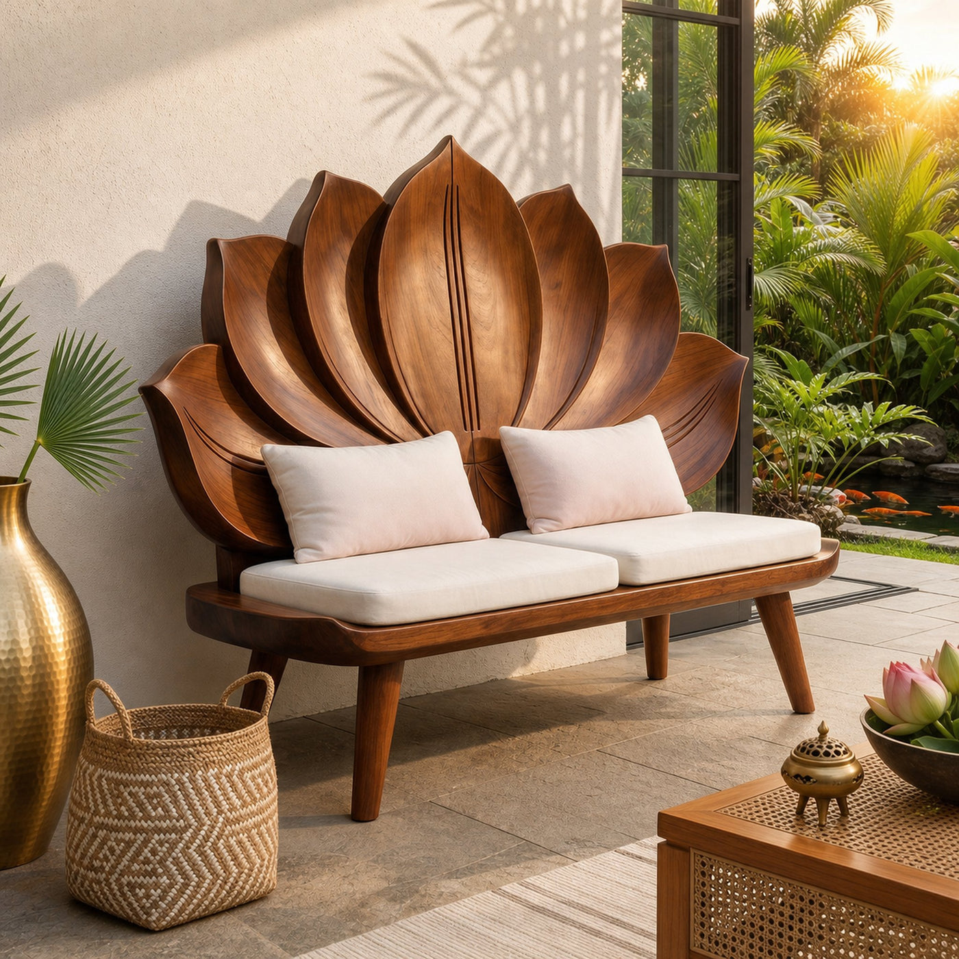 Contemporary Lotus Flower Back Bench For Bedroom Interior Space