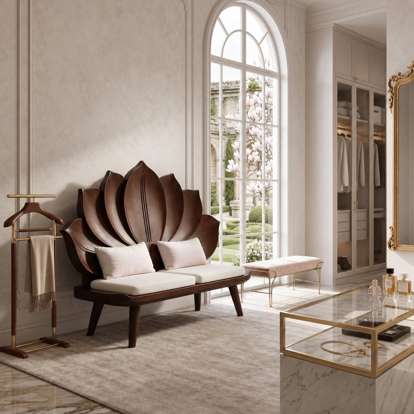 Contemporary Lotus Flower Back Bench For Bedroom Interior Space - product view 7