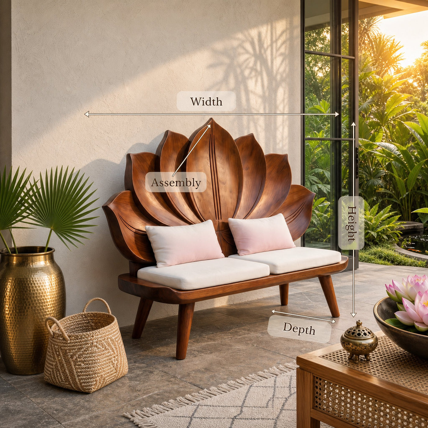Contemporary Lotus Flower Back Bench For Bedroom Interior Space - product view 8