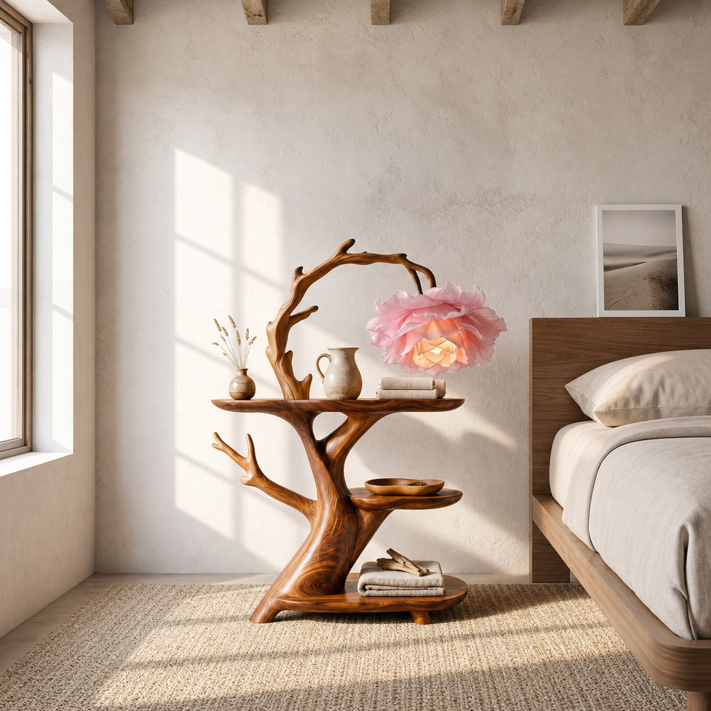 Contemporary Side Table With Floral Accent Lamp For Bedroom And Lounge - product view 6