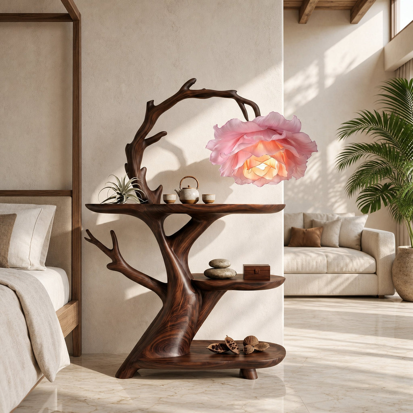 Contemporary Side Table With Floral Accent Lamp For Bedroom And Lounge - product view 7