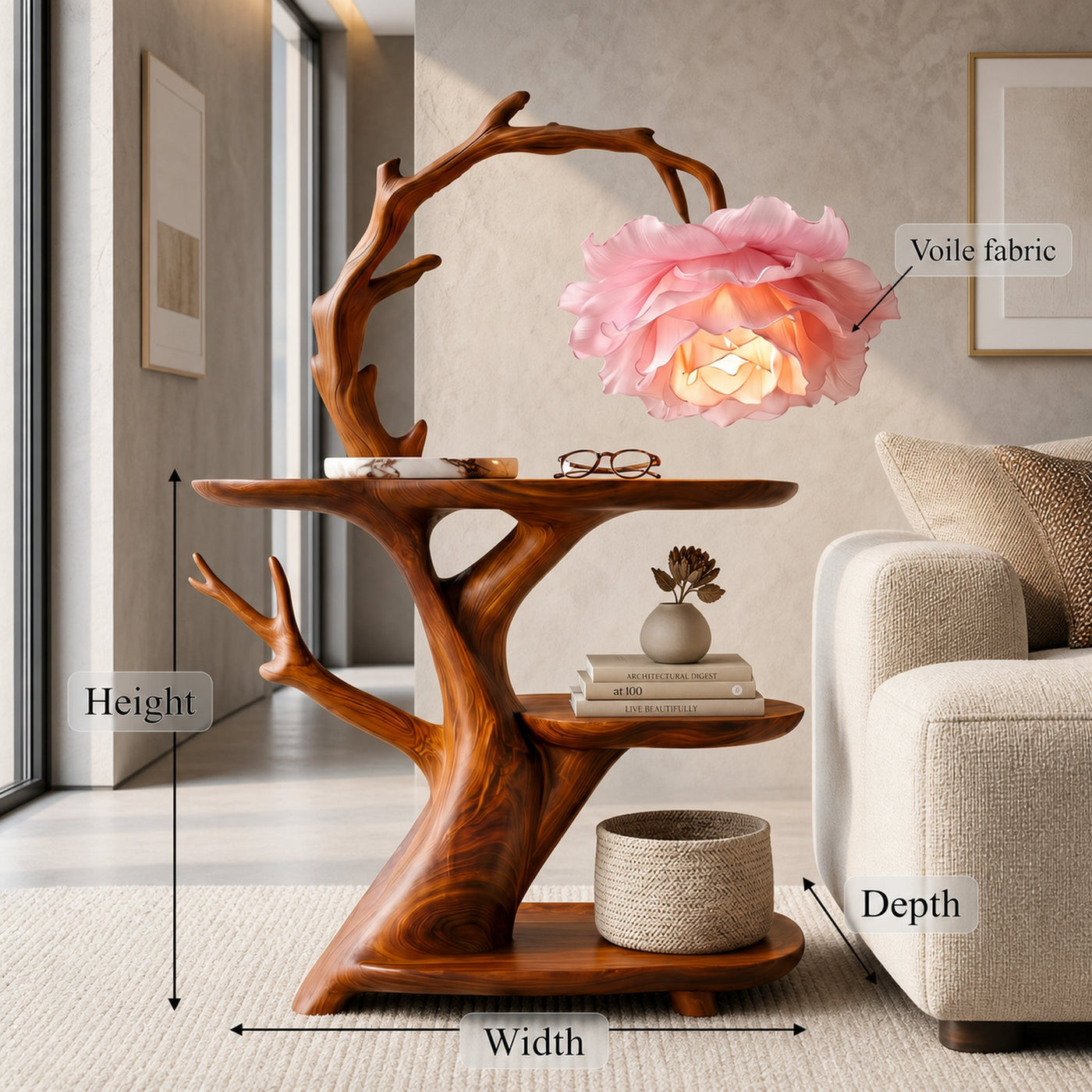 Contemporary Side Table With Floral Accent Lamp For Bedroom And Lounge - product view 8