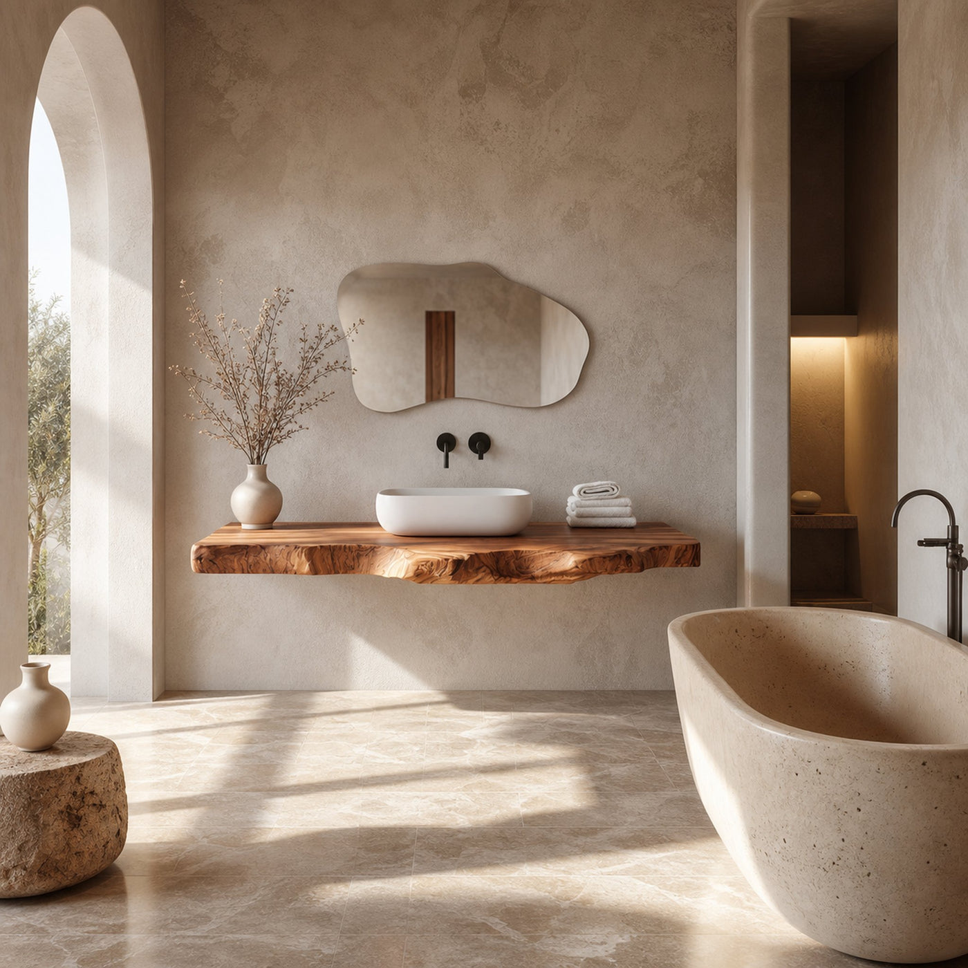 Contemporary Spa Bathroom Vanity Floating Live Edge Wood Counter - product view 2