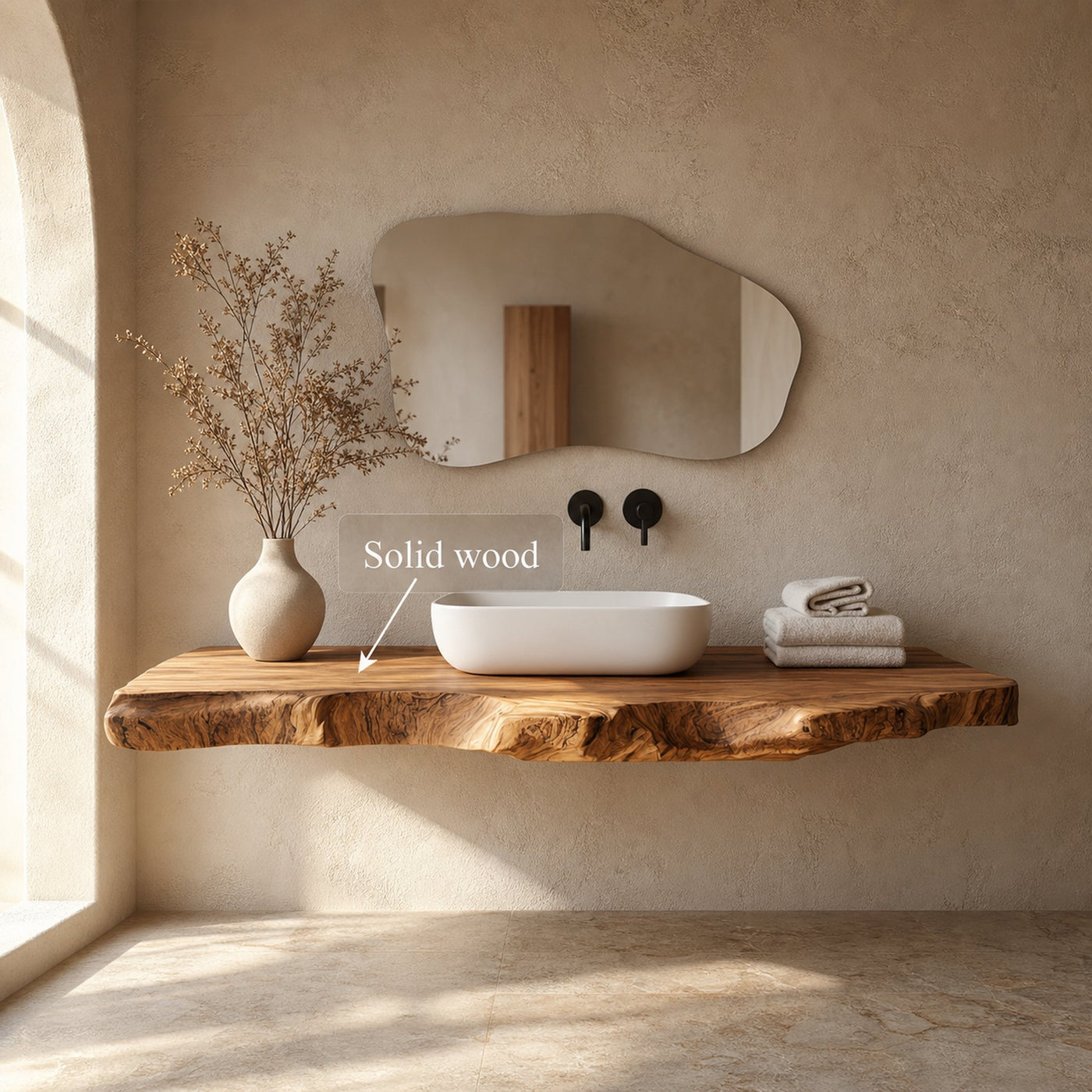 Contemporary Spa Bathroom Vanity Floating Live Edge Wood Counter - product view 3