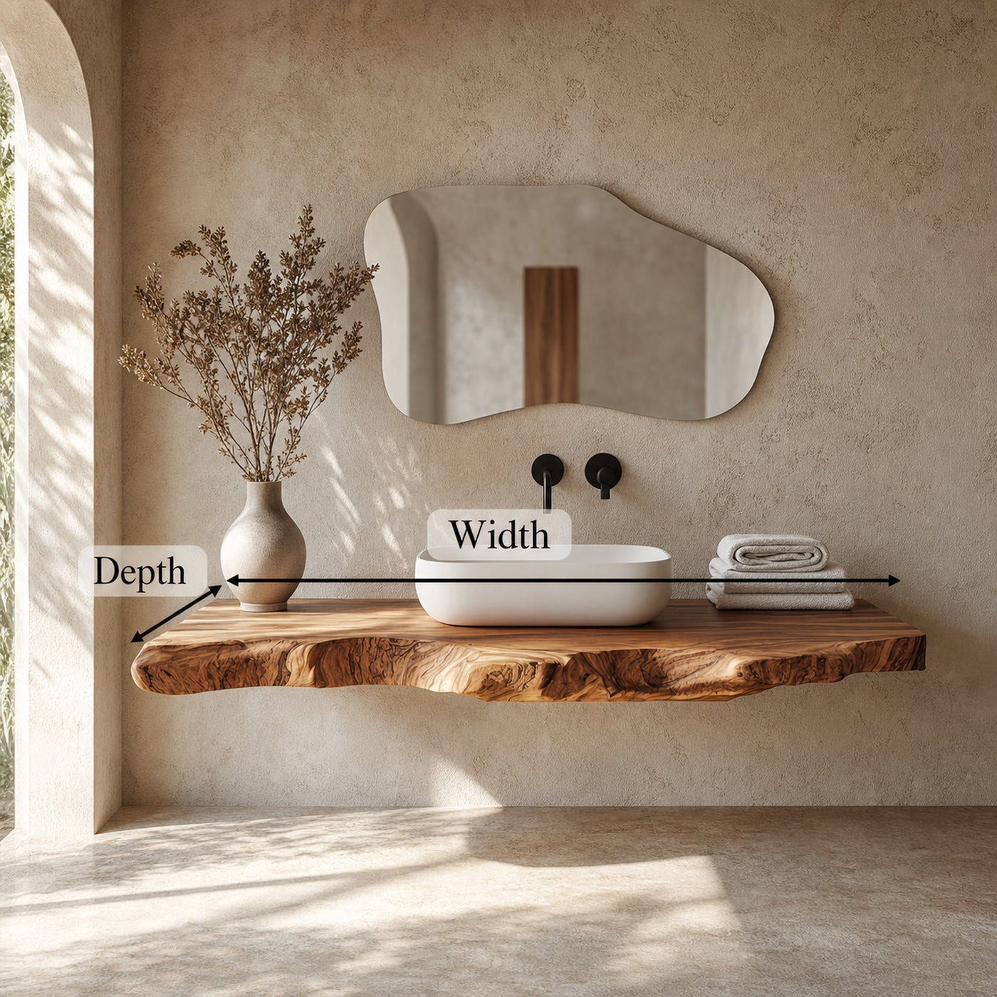 Contemporary Spa Bathroom Vanity Floating Live Edge Wood Counter - product view 5