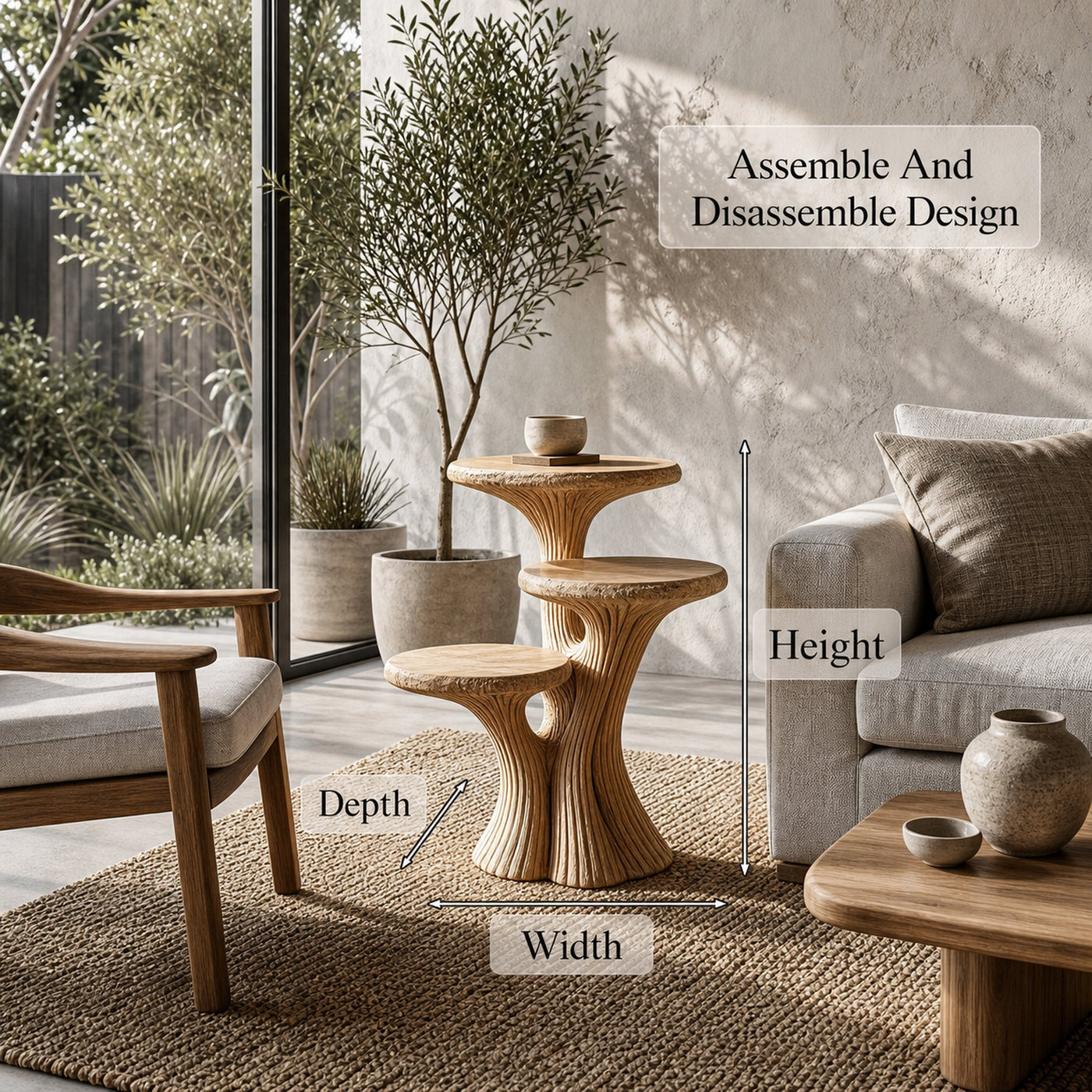 Contemporary Tiered Side Table With Sculptural Solid Wood Design For Living Room And Bedroom - product view 8
