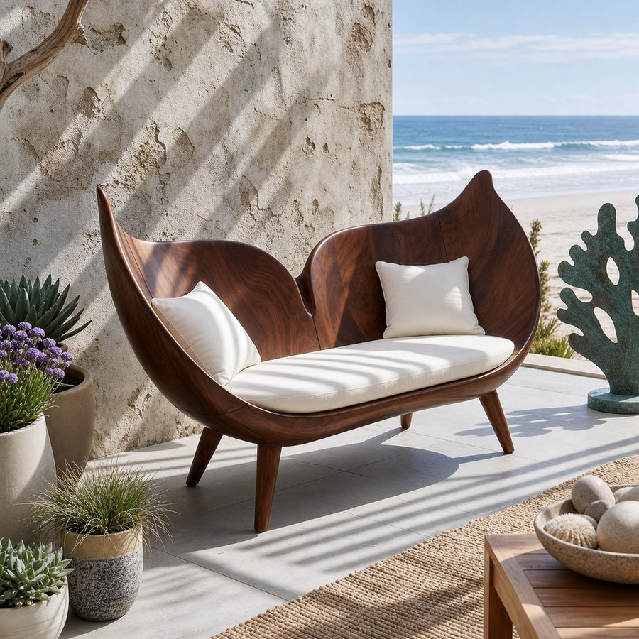 Contemporary Whale Tail Carved Bench For Living Room Interior