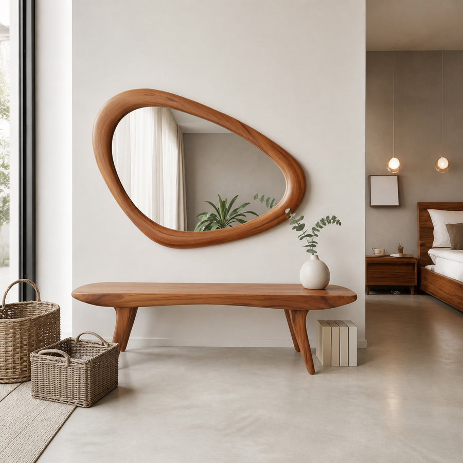 Curved Minimalist Organic Bench For Entryway Bedroom And Living Room