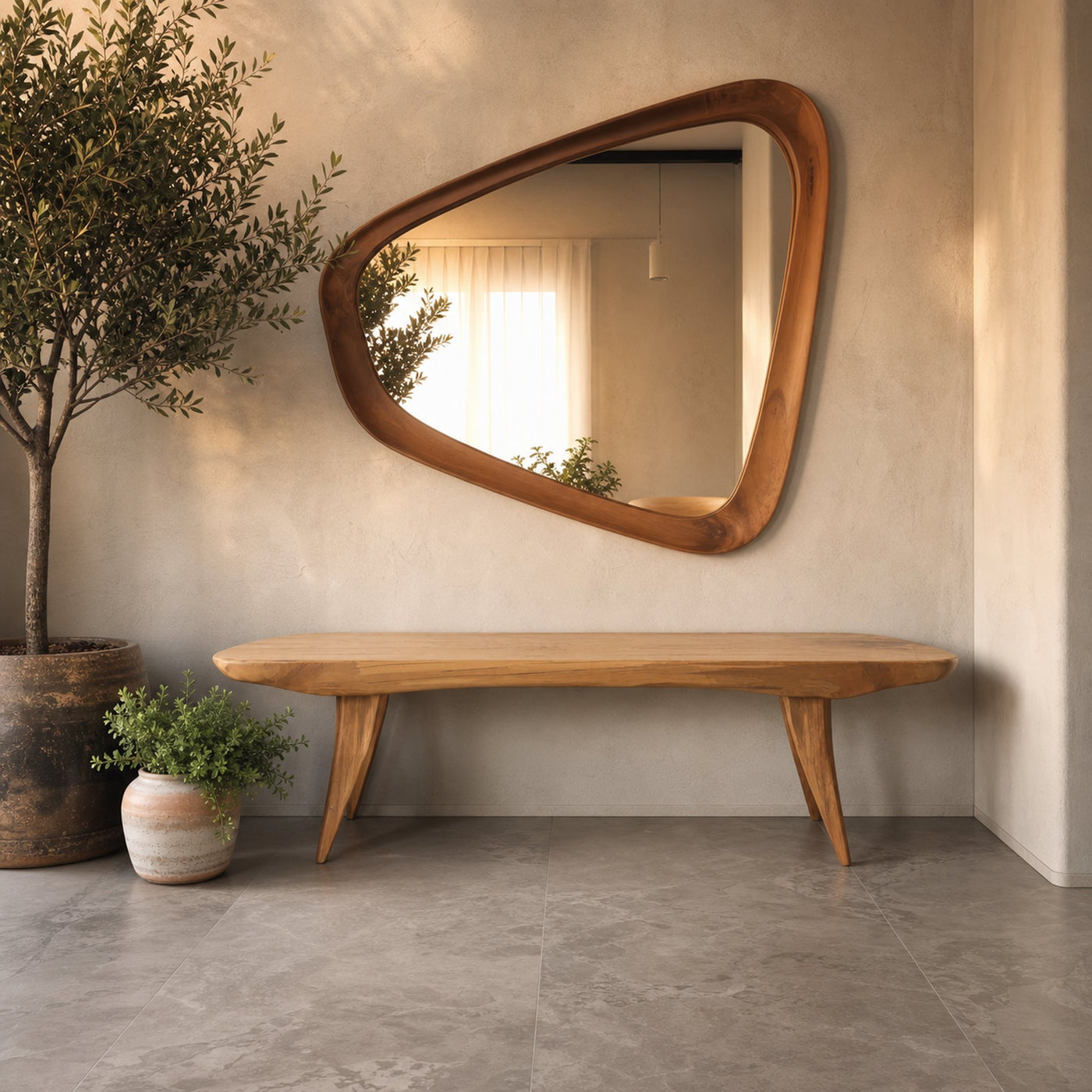 Curved Minimalist Organic Bench For Entryway Bedroom And Living Room - product view 6