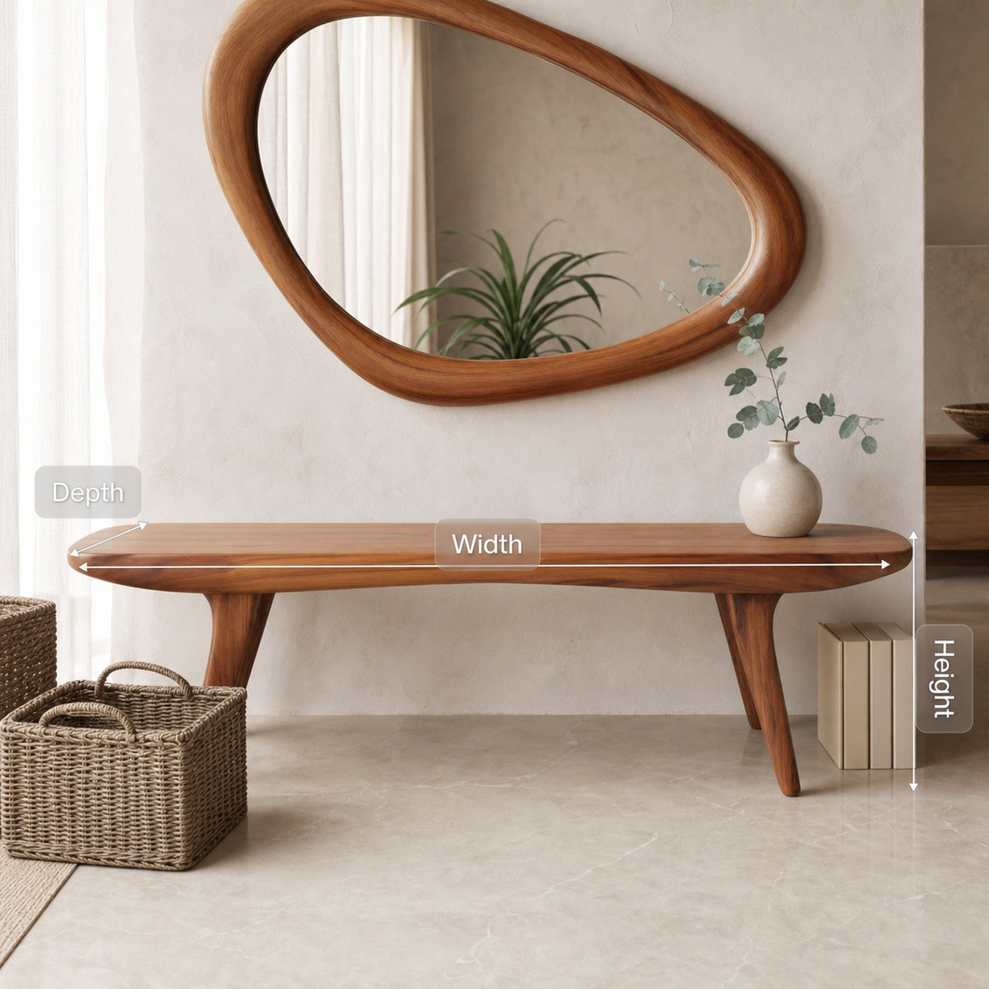 Curved Minimalist Organic Bench For Entryway Bedroom And Living Room - product view 8