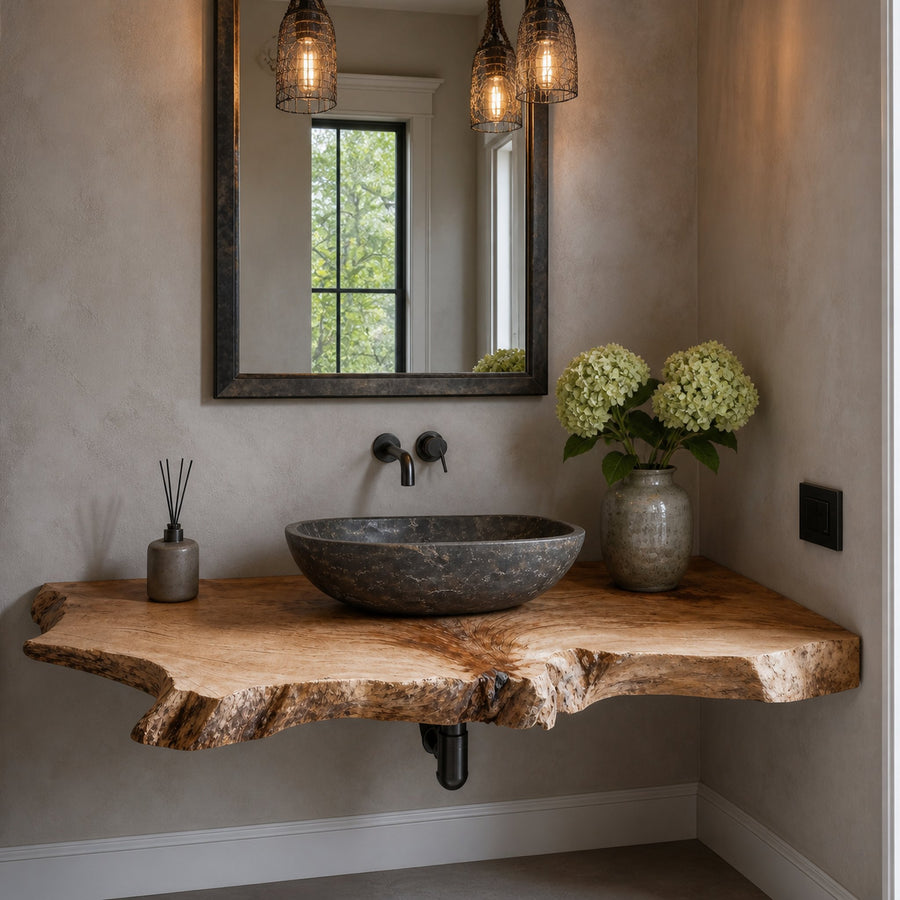 Elegant Farmhouse Bathroom Floating Shelf With Natural Wood
