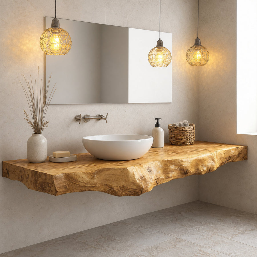 Farmhouse Floating Live Edge Vanity For Rustic Bathroom