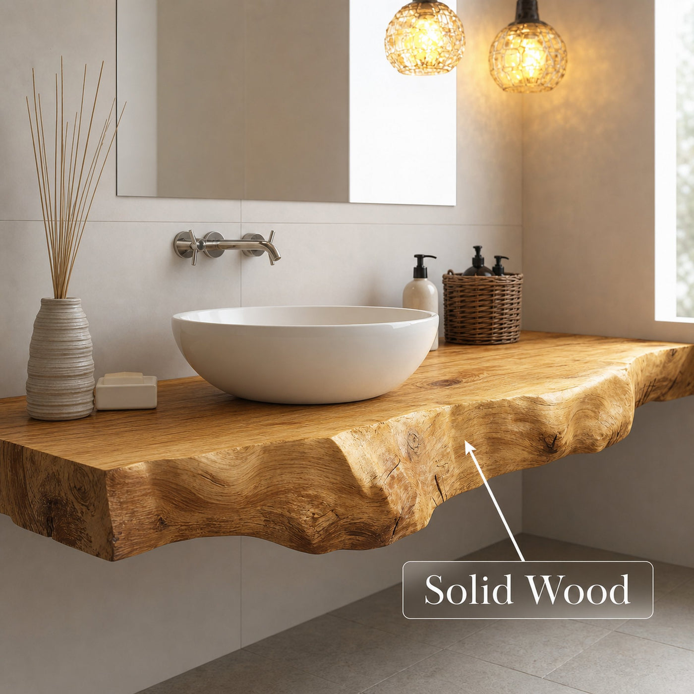 Farmhouse Floating Live Edge Vanity For Rustic Bathroom - product view 3