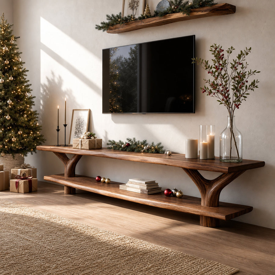 Farmhouse Live Edge Entryway TV Console For Christmas Living Room