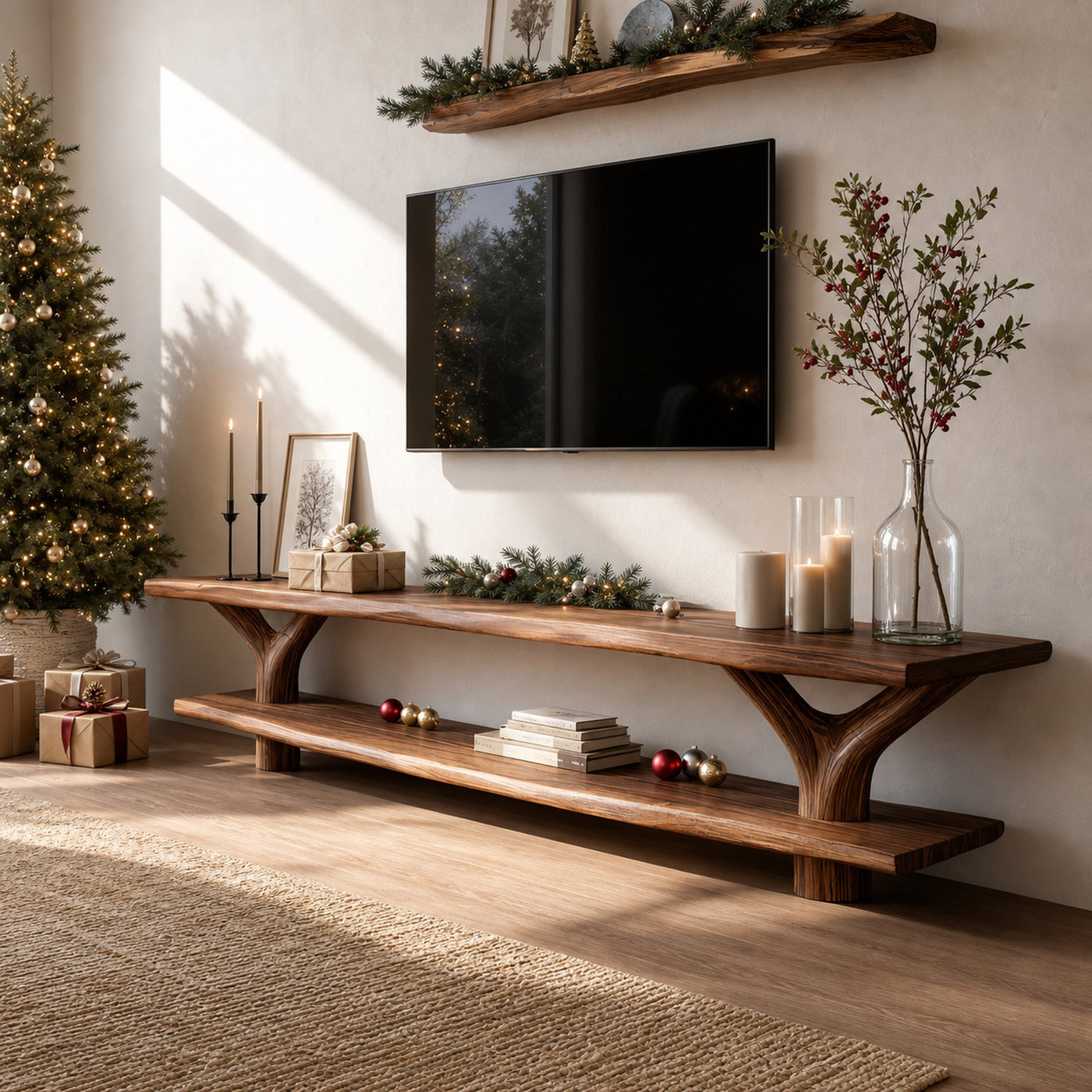 Farmhouse Live Edge Entryway TV Console For Christmas Living Room