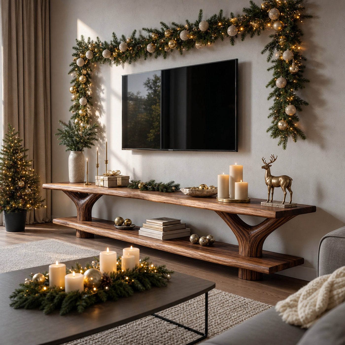 Farmhouse Live Edge Entryway TV Console For Christmas Living Room - product view 6