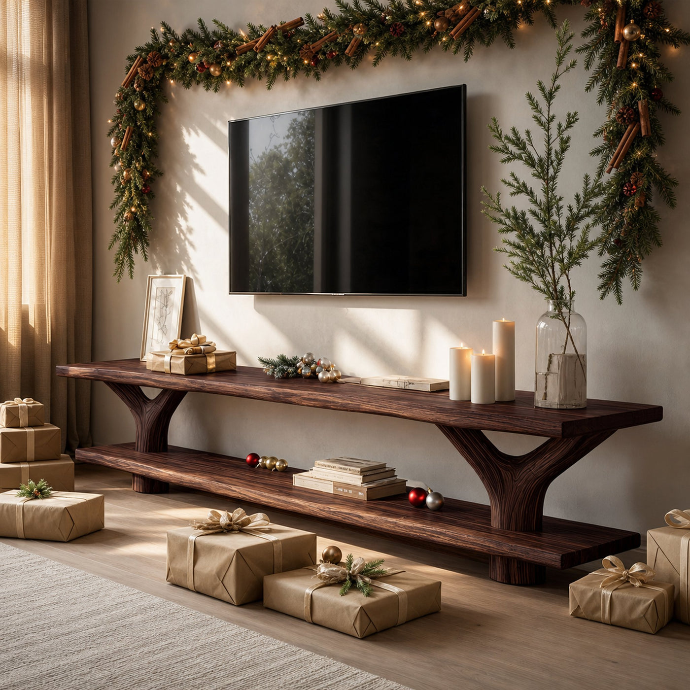 Farmhouse Live Edge Entryway TV Console For Christmas Living Room - product view 7