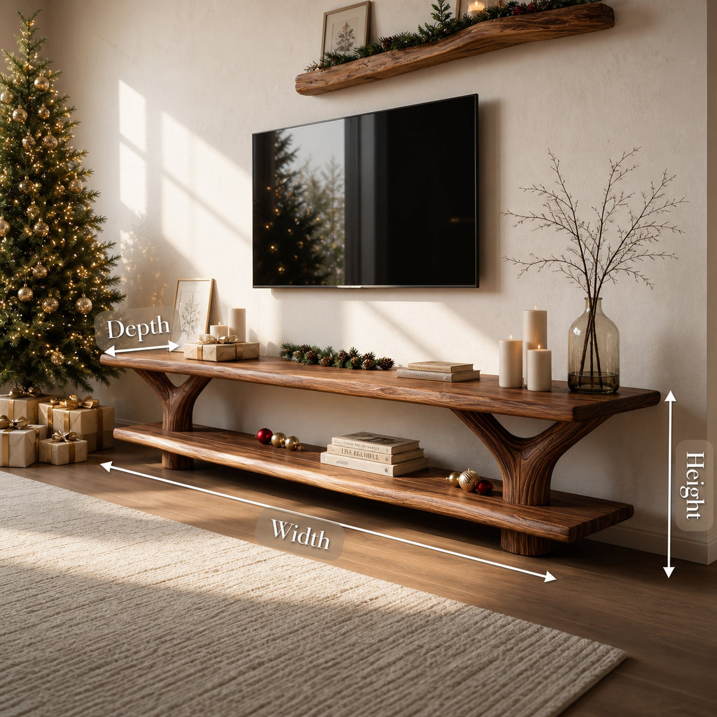 Farmhouse Live Edge Entryway TV Console For Christmas Living Room - product view 8