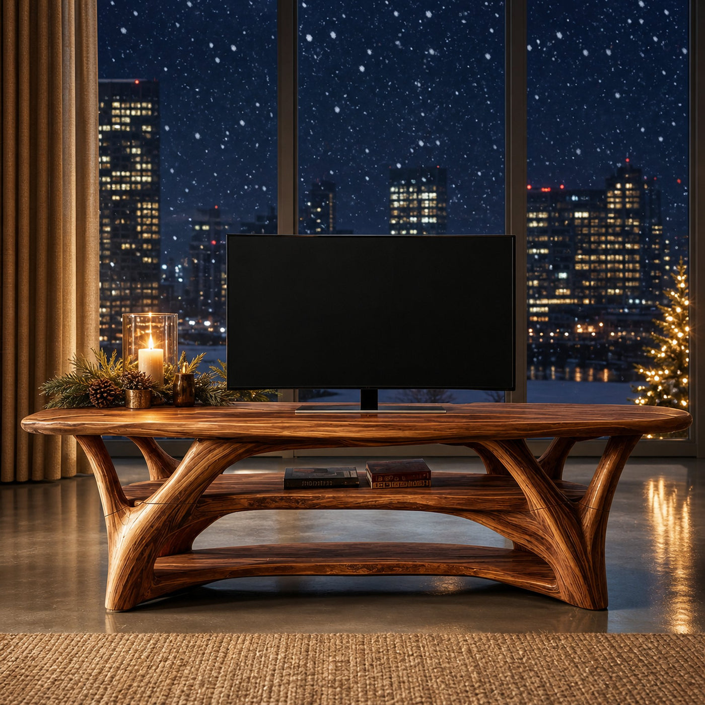 Farmhouse Live Edge Entryway TV Stand For Christmas Design - product view 6