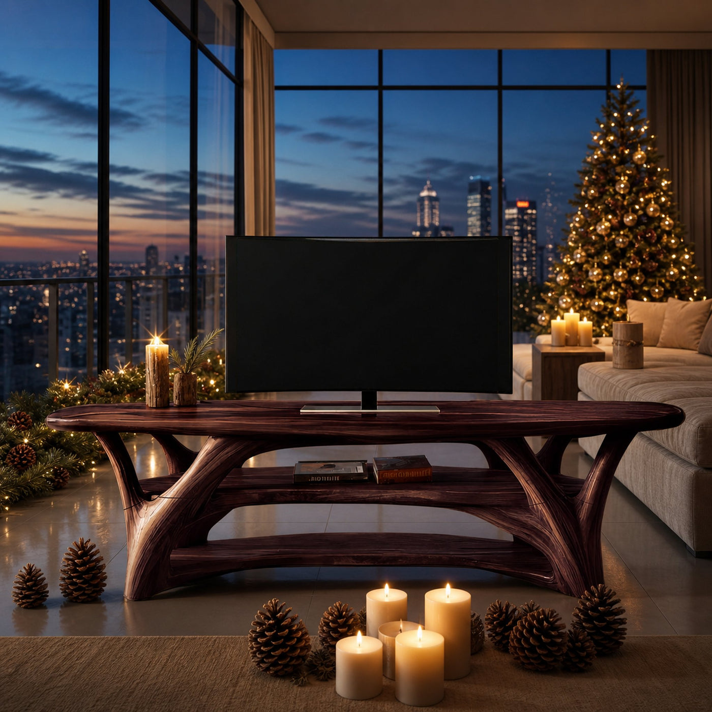 Farmhouse Live Edge Entryway TV Stand For Christmas Design - product view 7