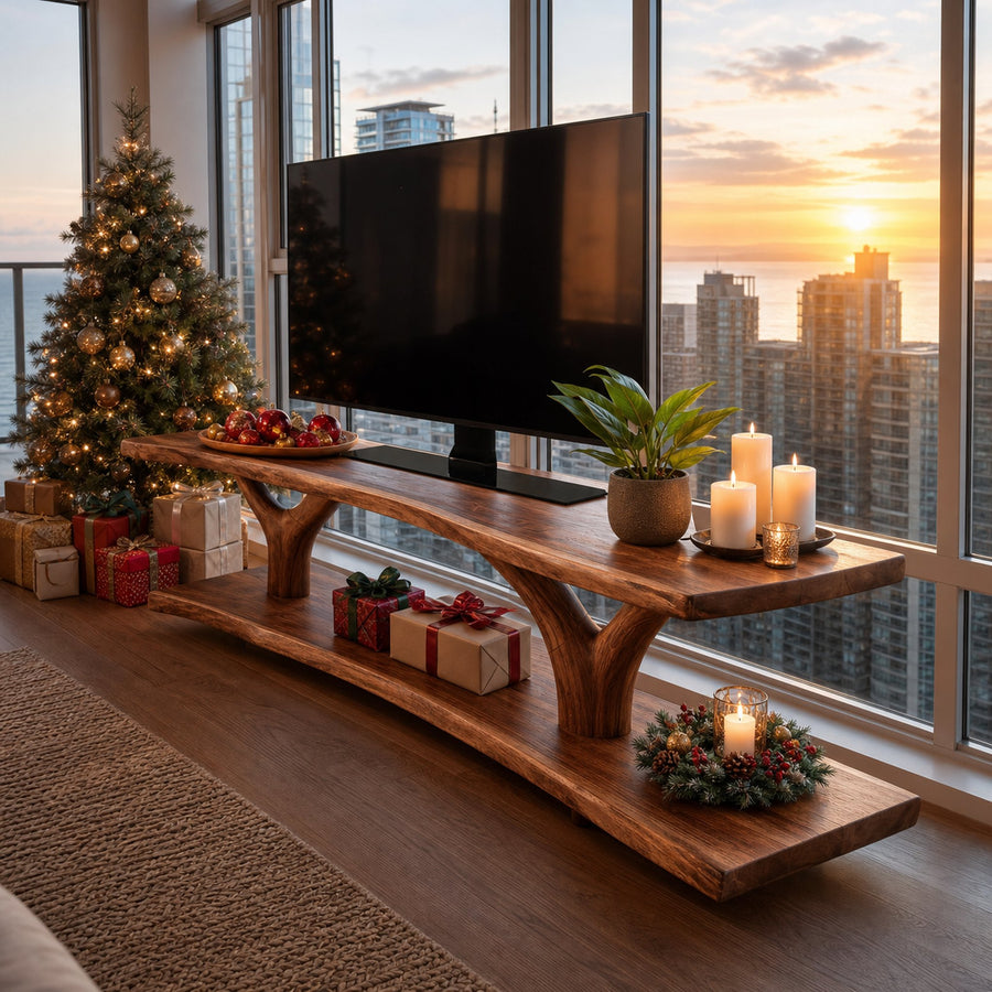 Farmhouse Live Edge Entryway TV Stand For Festive Home Style
