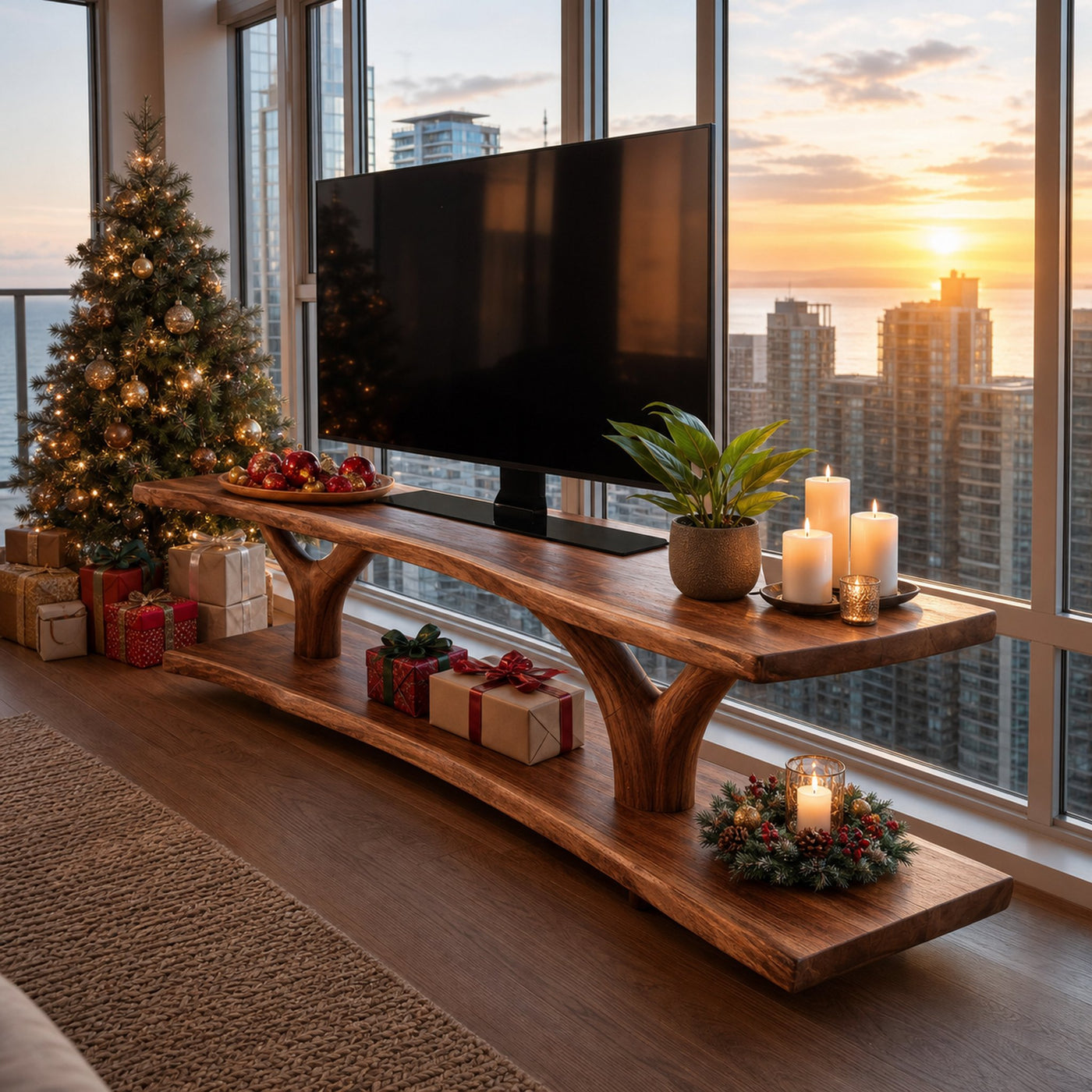 Farmhouse Live Edge Entryway TV Stand For Festive Home Style