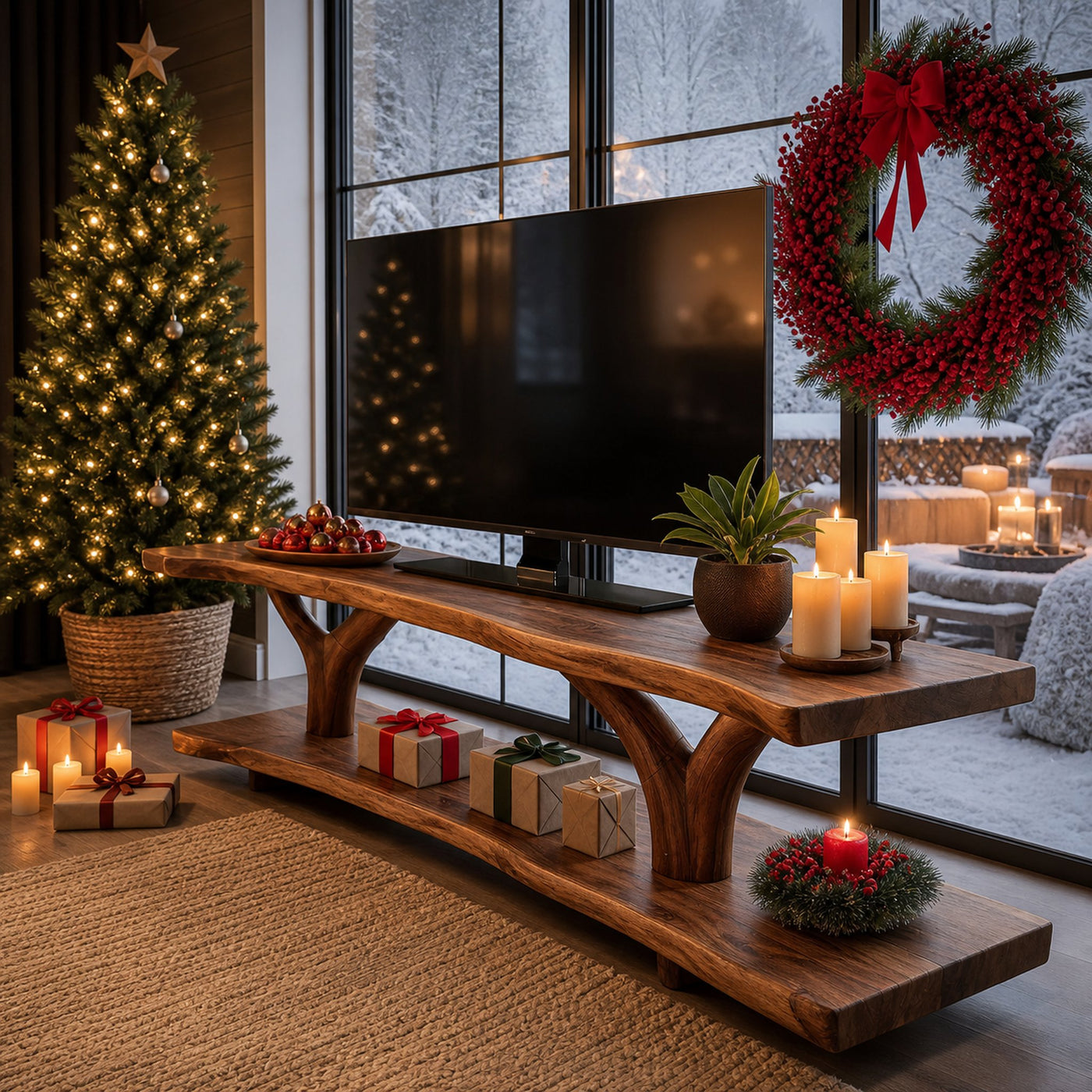 Farmhouse Live Edge Entryway TV Stand For Festive Home Style - product view 6