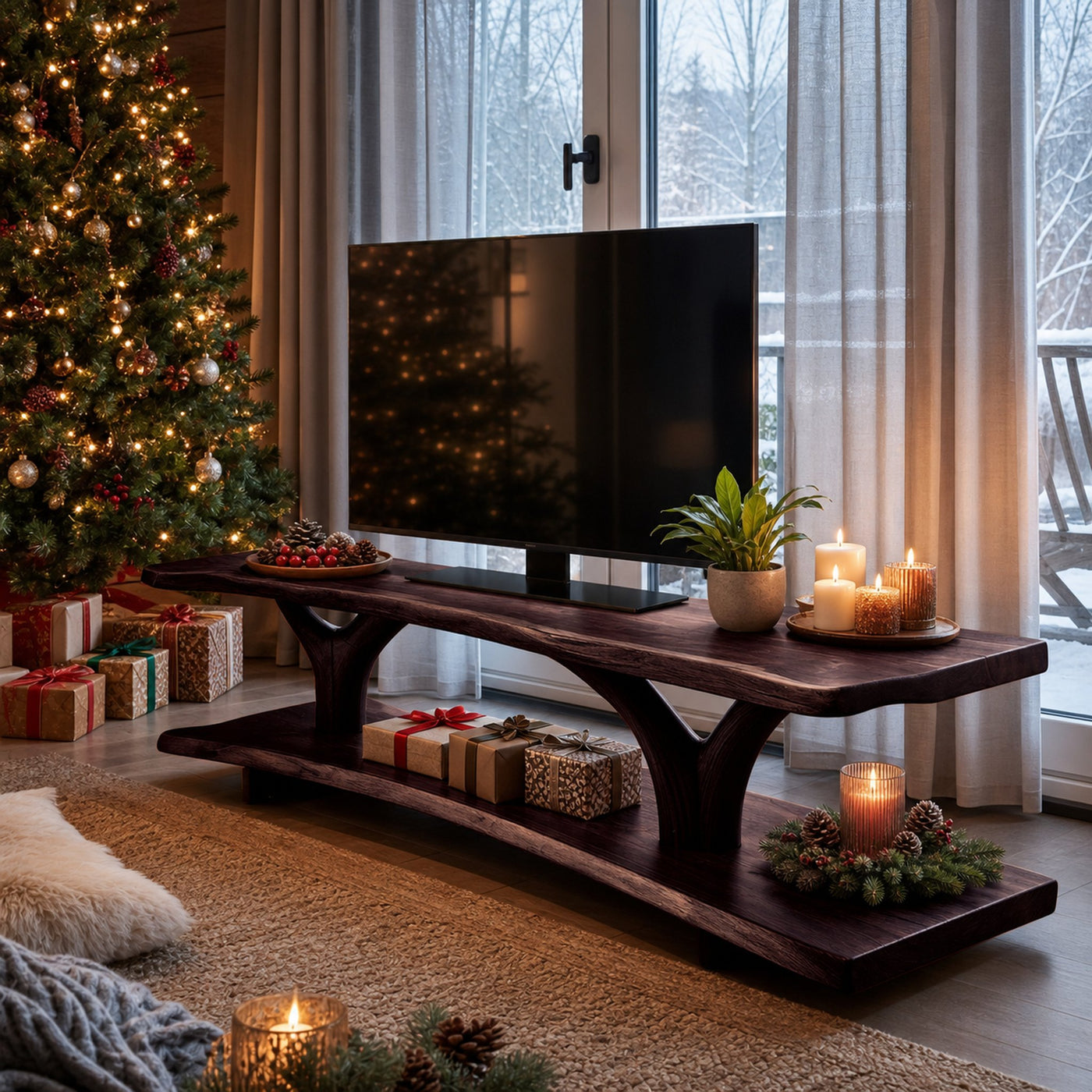 Farmhouse Live Edge Entryway TV Stand For Festive Home Style - product view 7