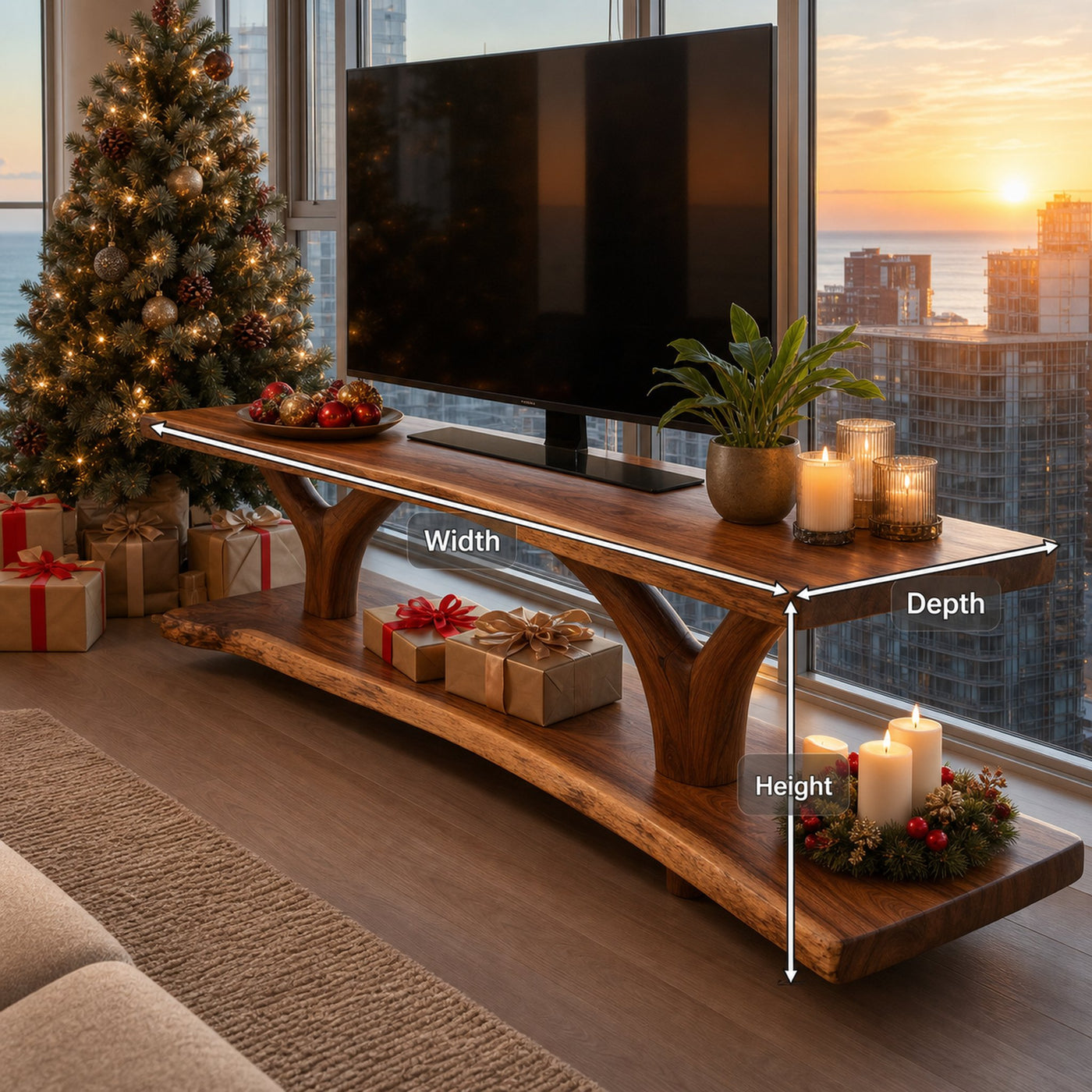 Farmhouse Live Edge Entryway TV Stand For Festive Home Style - product view 8